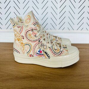 ⭐Converse Chuck 70 Plus Hi Sz 7 Mens Shoes Beige Floral Paisley Sneakers A08172C